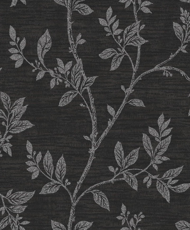 Leaf Trail Metallic Ebony & Glass Beads 2231110 by Etten Gallerie Designer Wallpaper