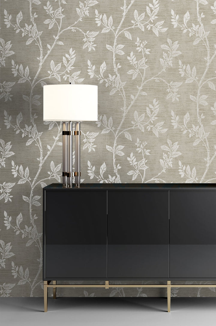 Leaf Trail Metallic Taupe & Glass Beads 2231118 by Etten Gallerie Designer Wallpaper