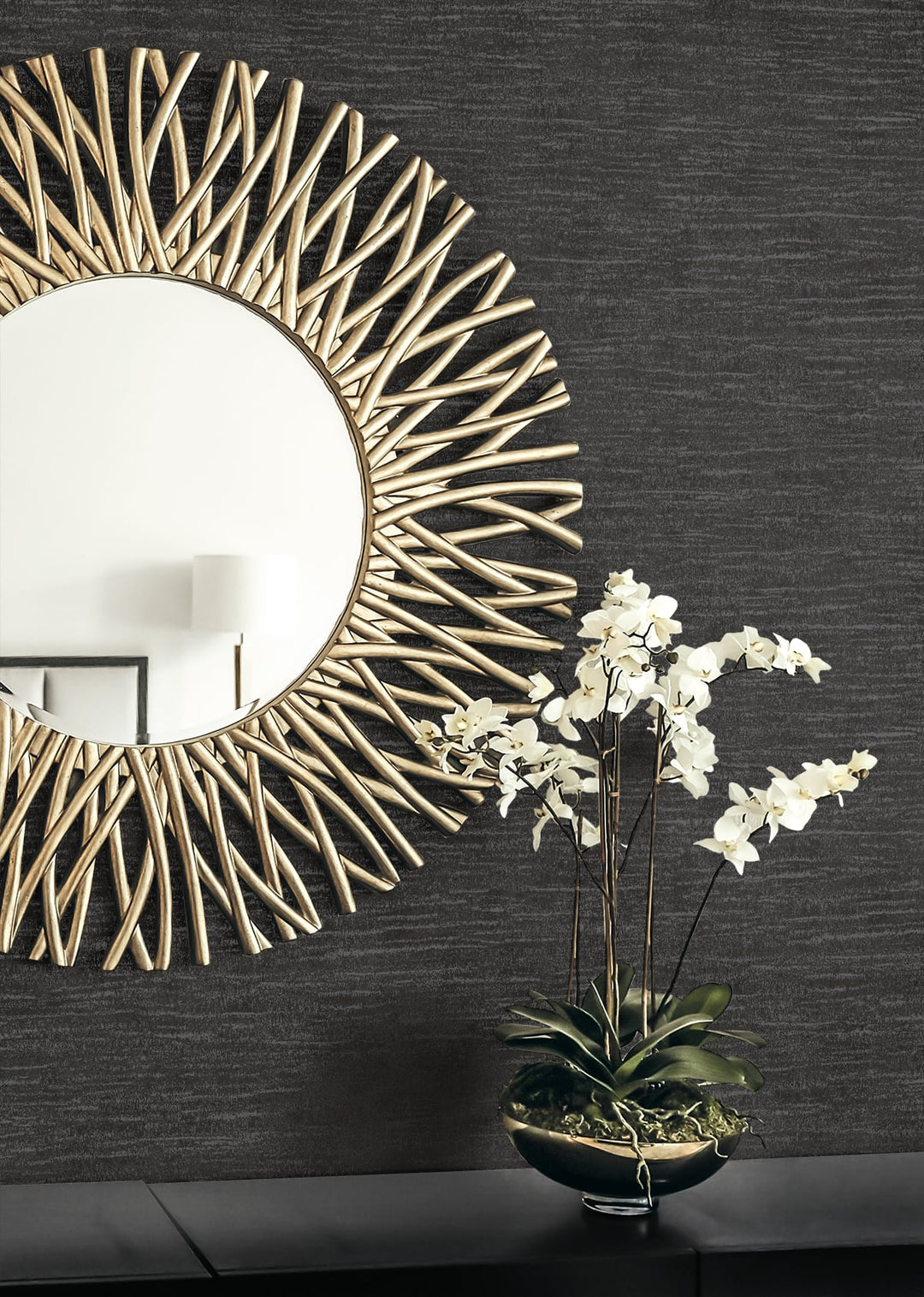 Bark Texture Metallic Charcoal & Ebony 2231810 by Etten Gallerie Designer Wallpaper