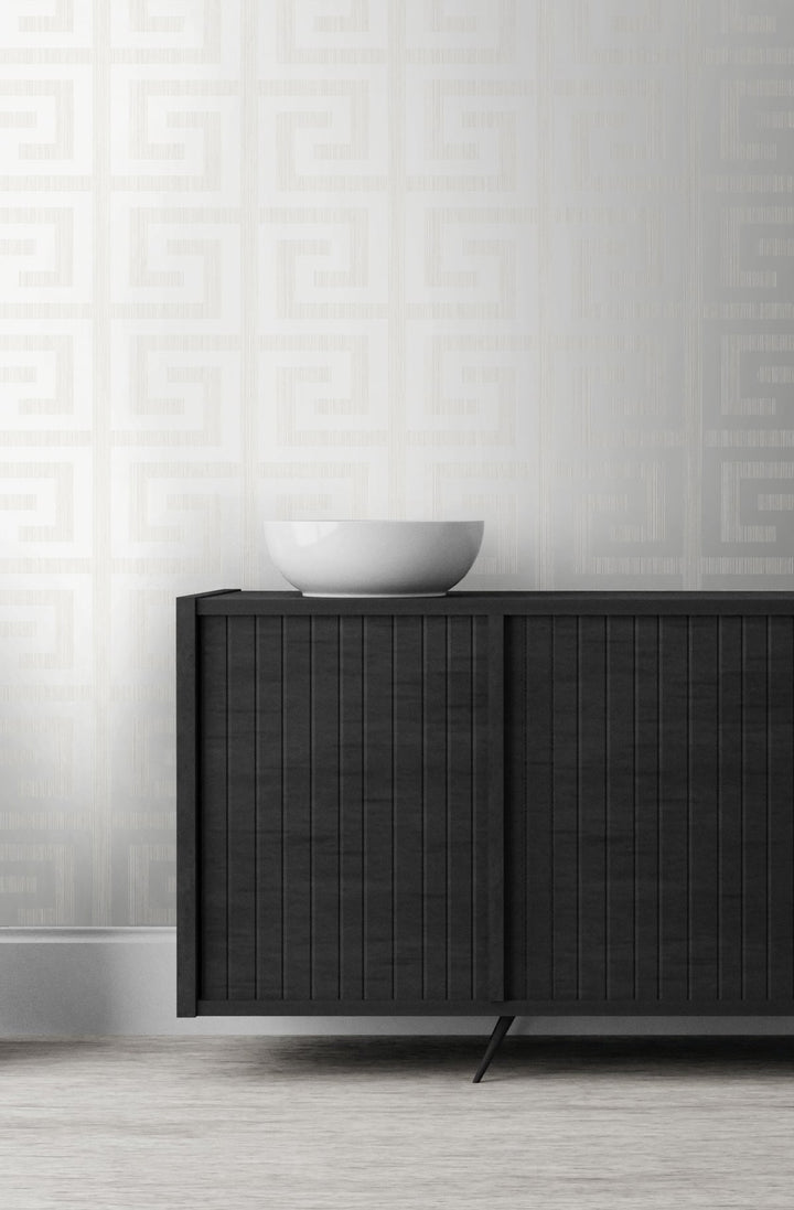 Greek Key Metallic Pearl & Ivory 2232000 by Etten Gallerie Designer Wallpaper