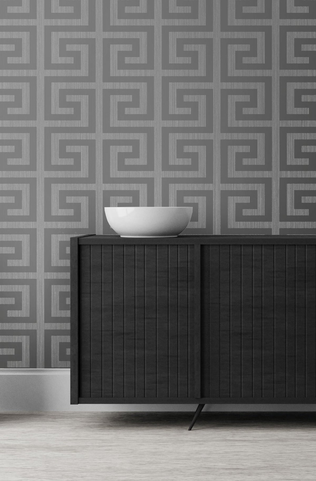 Greek Key Metallic Silver & Earl Gray 2232002 by Etten Gallerie Designer Wallpaper