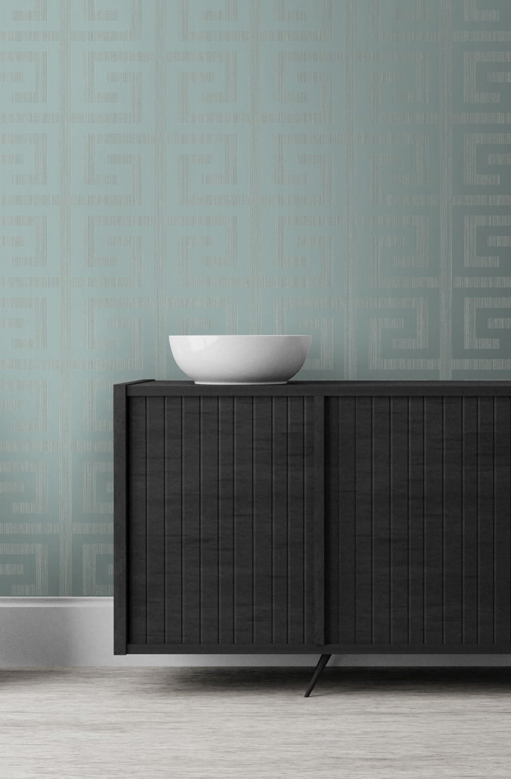 Greek Key Metallic Sea Green 2232004 by Etten Gallerie Designer Wallpaper