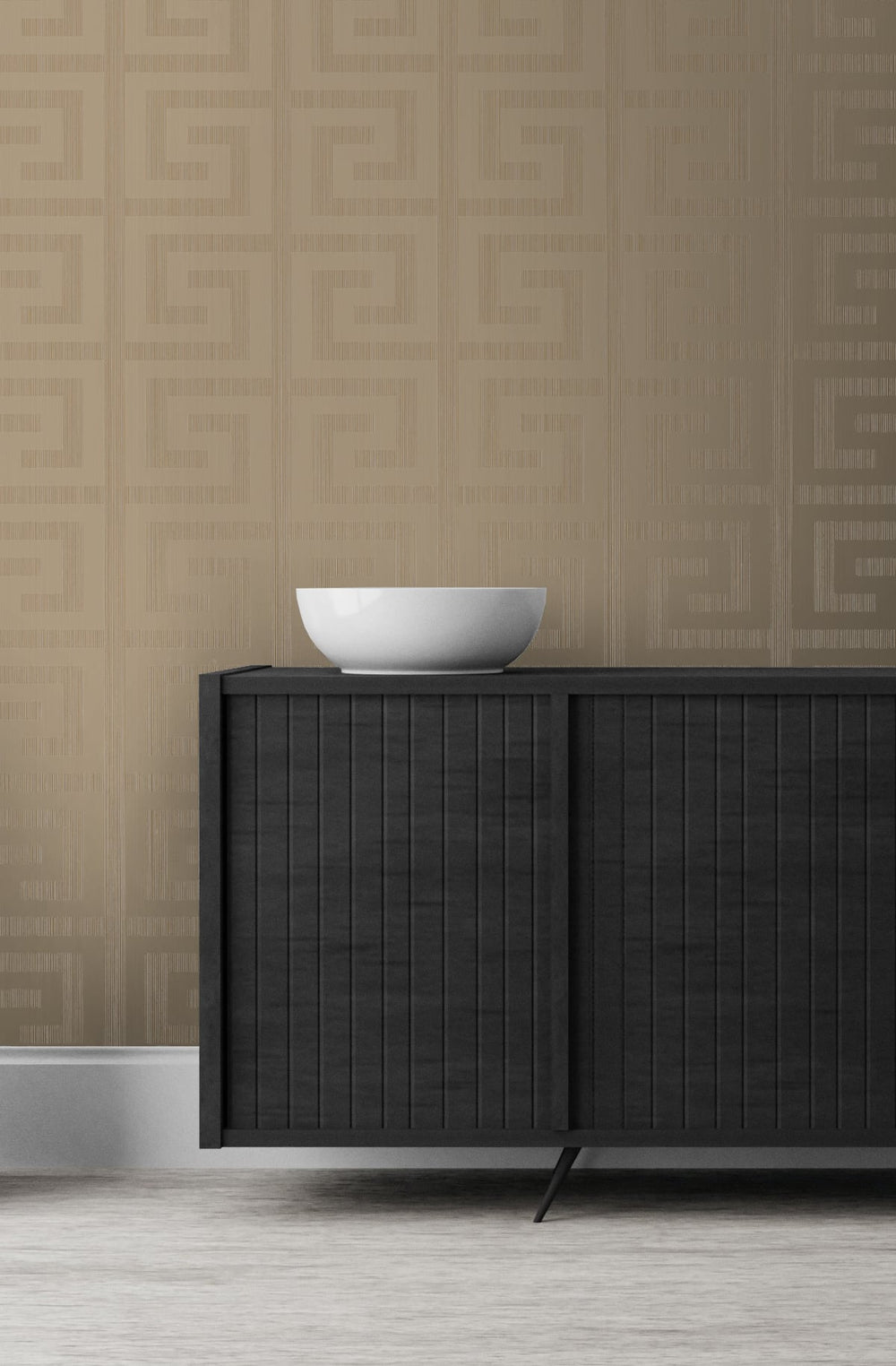 Greek Key Khaki & Metallic Champagne 2232007 by Etten Gallerie Designer Wallpaper