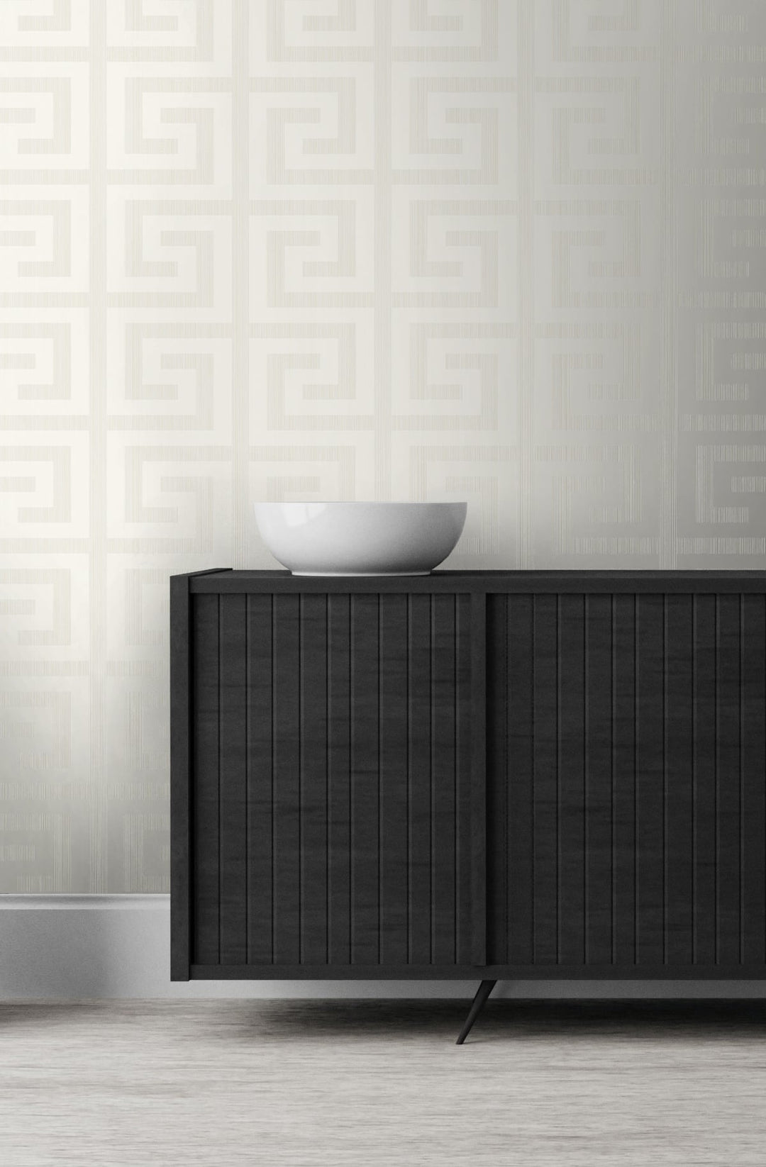 Greek Key Metallic Pearl & Cream 2232013 by Etten Gallerie Designer Wallpaper