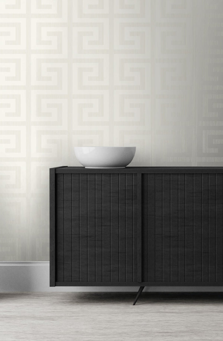 Greek Key Metallic Pearl & Cream 2232013 by Etten Gallerie Designer Wallpaper