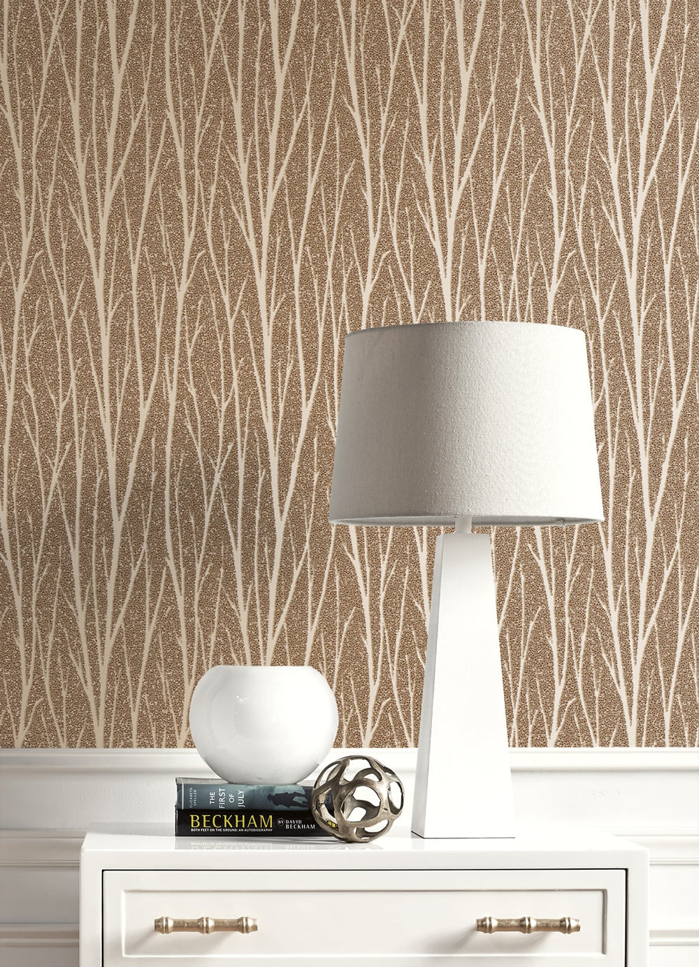 Birch Trail Metallic Champagne & Copper Glitter 2232106 by Etten Gallerie Designer Wallpaper