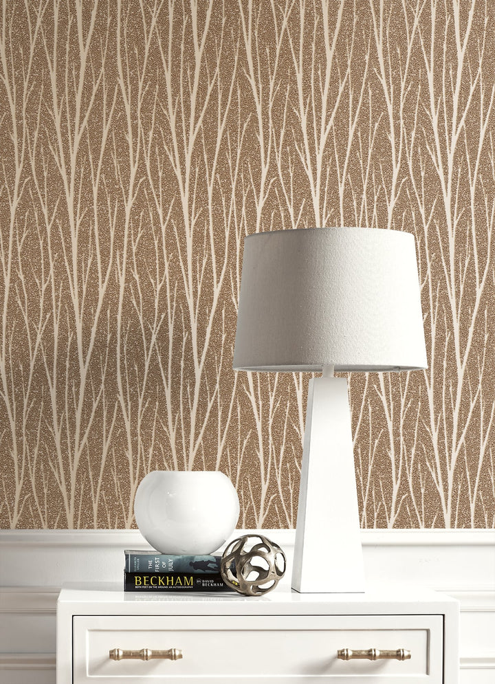 Birch Trail Metallic Champagne & Copper Glitter 2232106 by Etten Gallerie Designer Wallpaper