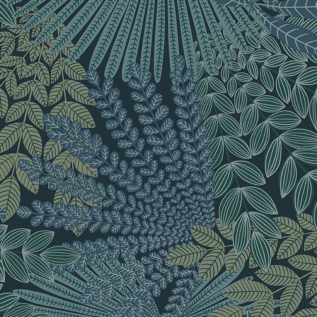 Schumacher Wallcovering Velvet Leaves - Spruce And Blue