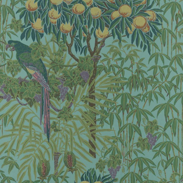 Macaw (Wp) # 04 Teal by 1838 Wallcoverings Designer Wallpaper V&A Decorative Papers HALF DROP PASTE THE WALL UNITED KINGDOM V-25" 20.5"X11YD - Swanky Fabrics -