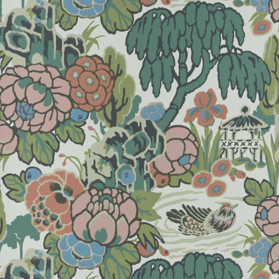 Mandarin Garden (Wp) # 02 Coral by 1838 Wallcoverings Designer Wallpaper V&A Decorative Papers HALF DROP PASTE THE WALL UNITED KINGDOM V-18" 20.5"X11YD - Swanky Fabrics -