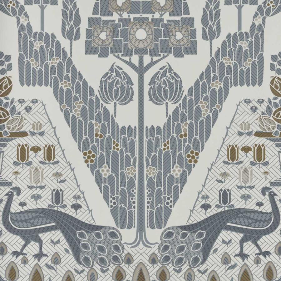 Peacock Topiary (Wp) # 01 Monochrome by 1838 Wallcoverings Designer Wallpaper V&A Decorative Papers STRAIGHT PASTE THE WALL UNITED KINGDOM V-25" 20.5"X11YD - Swanky Fabrics -