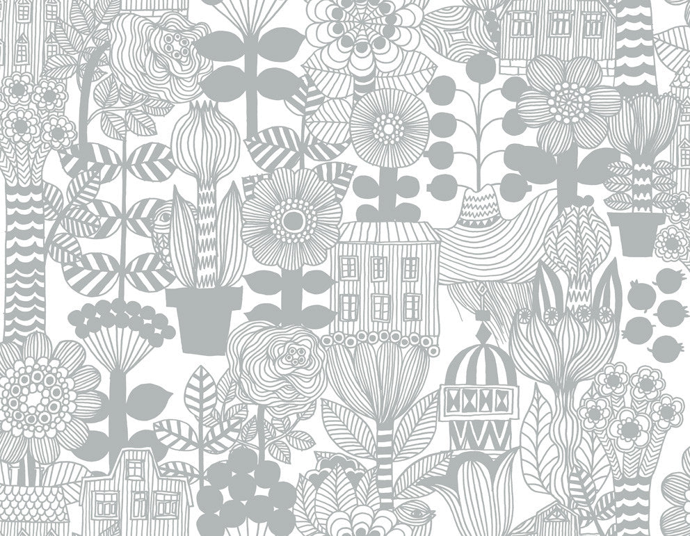 Lintukoto Gray and Off-White 23305X by Marimekko Designer Wallpaper