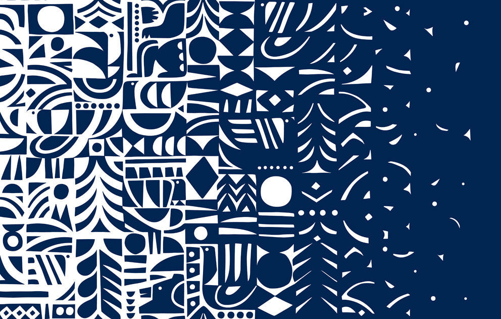 Yön Varjo Midnight Blue and Off-White 23325X by Marimekko Designer Wallpaper