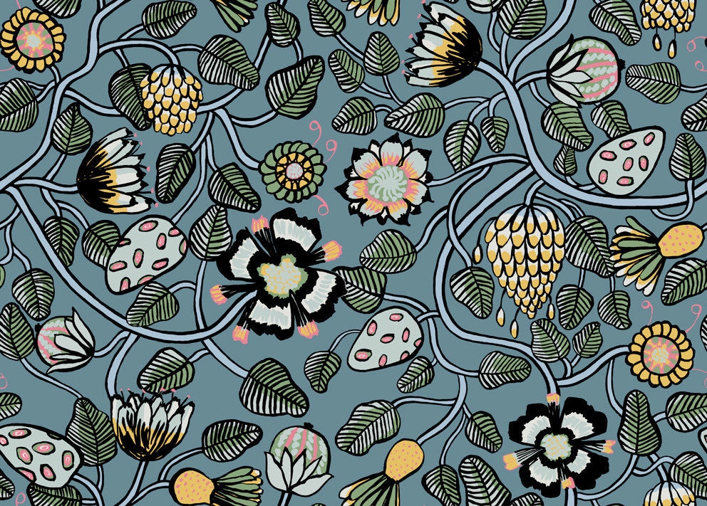 Pieni Tiara Sea Green and Dandelion 23330X by Marimekko Designer Wallpaper
