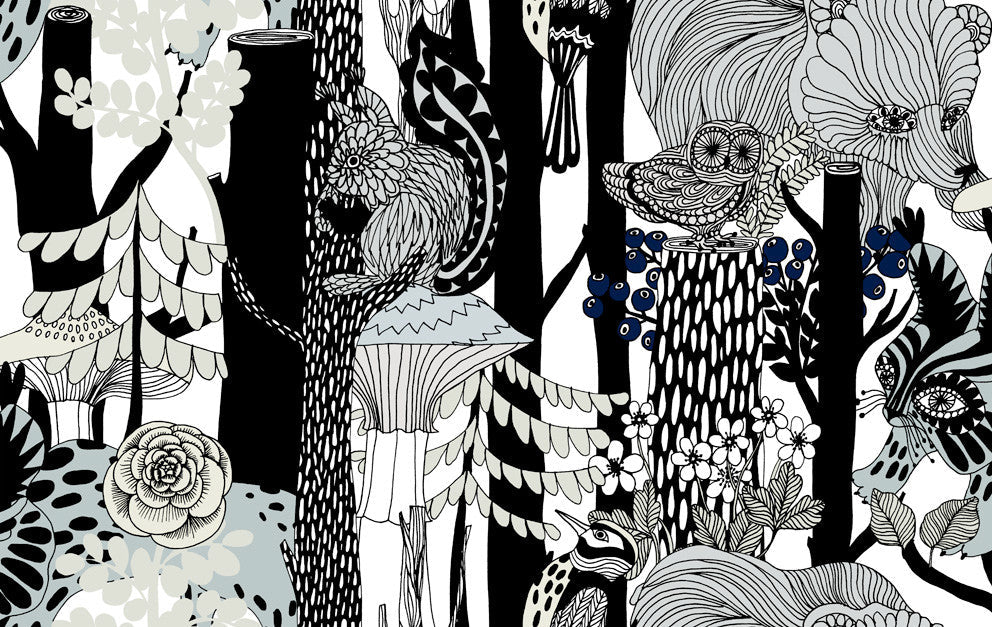 Pikkuveljekset Ebony and Steel Gray 23341X by Marimekko Designer Wallpaper