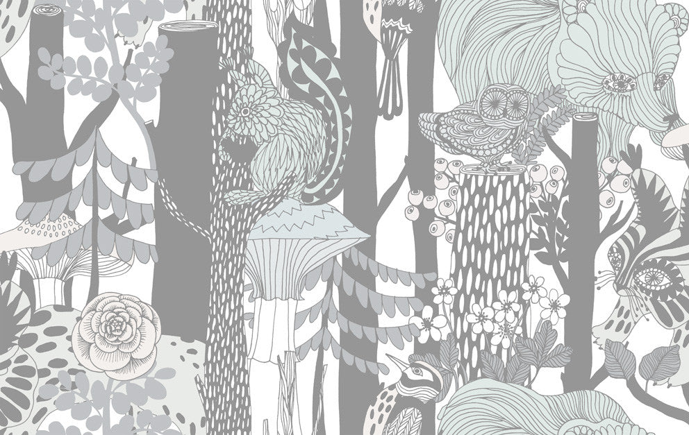 Pikkuveljekset Mint and Charcoal 23342X by Marimekko Designer Wallpaper