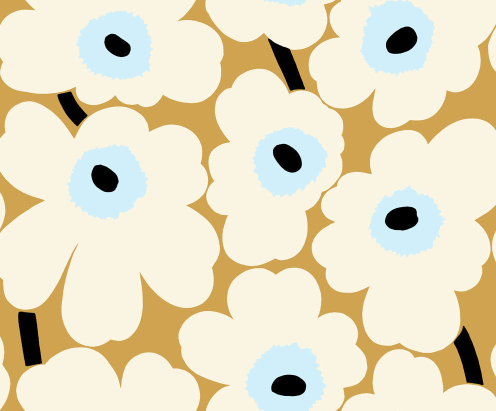Unikko Mustard and Sky Blue 23352X by Marimekko Designer Wallpaper