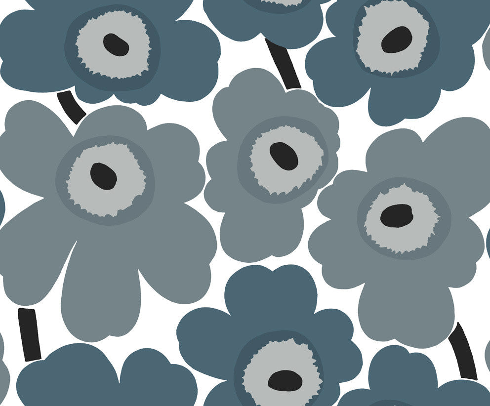 Unikko Steel Blue and Gray 23353X by Marimekko Designer Wallpaper