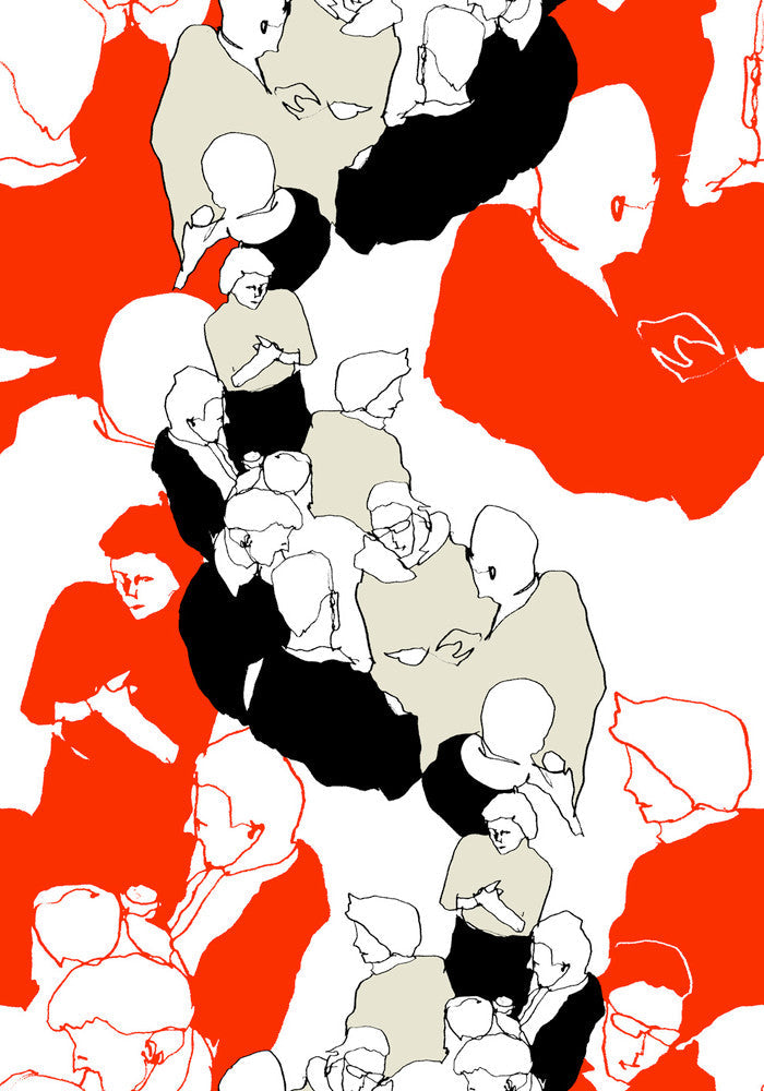 Ystävät Vermillion and Off-White 23360X by Marimekko Designer Wallpaper
