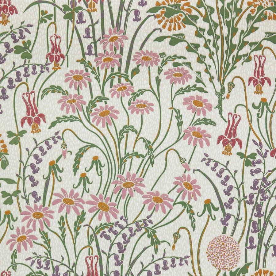 Flower Meadow (Wp) # 05 Cream by 1838 Wallcoverings Designer Wallpaper V&A Decorative Papers Ii HALF DROP PASTE THE WALL UNITED KINGDOM V-21" 20.5"X11YD - Swanky Fabrics -