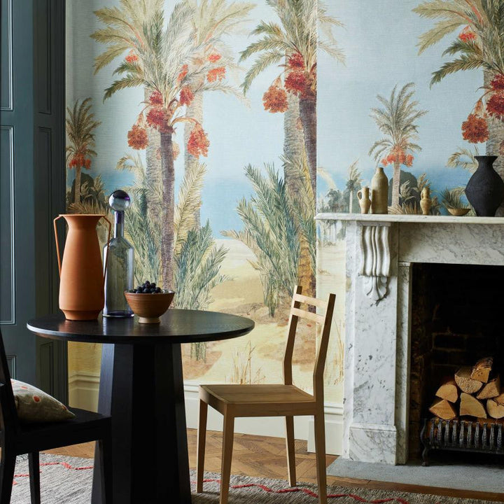 Date Palm (Wp) # 01 Sand by 1838 Wallcoverings Designer Wallpaper V&A Decorative Papers Ii STRAIGHT PASTE THE WALL UNITED KINGDOM V-118"H-81.9" 20.5"X13.7YD - Swanky Fabrics -