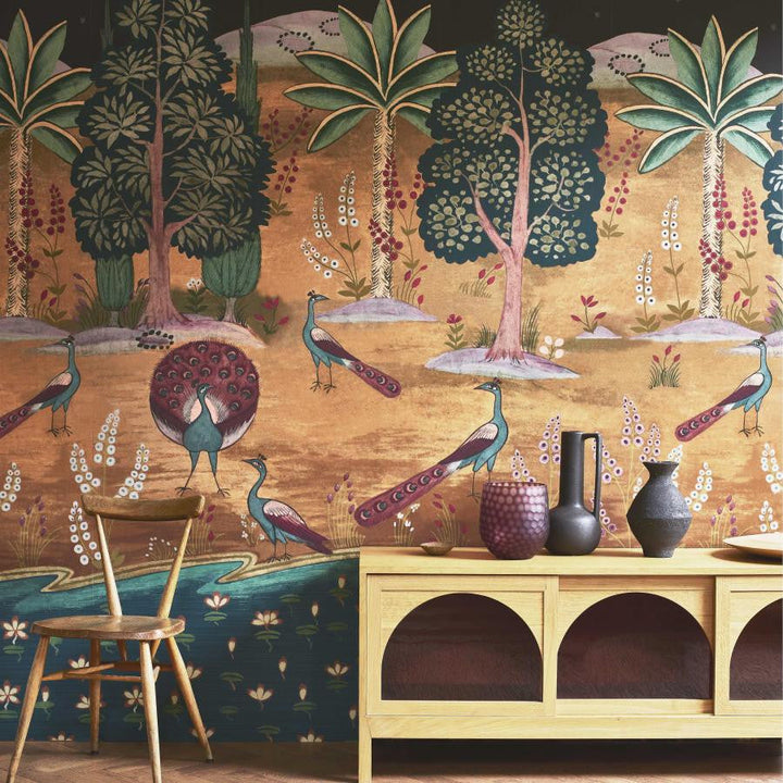 Garland Of Ragini (Wp) # 02 Night by 1838 Wallcoverings Designer Wallpaper V&A Decorative Papers Ii STRAIGHT PASTE THE WALL UNITED KINGDOM V-118"H-81.9" 20.5"X13.7YD - Swanky Fabrics -