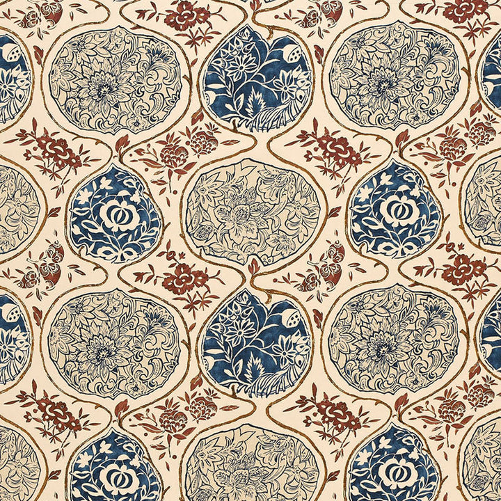 Katsugi Indigo & Cinnabar 2620931 by Schumacher Fabric Schumacher Fabric Katsugi Indigo & Cinnabar 2620931Fabric LINEN 55% BELGIUM </p><p>Repeat: H: HORZ. 27" (69CM) , V: VERT. 25" (64CM) 54 - Fabric Carolina -