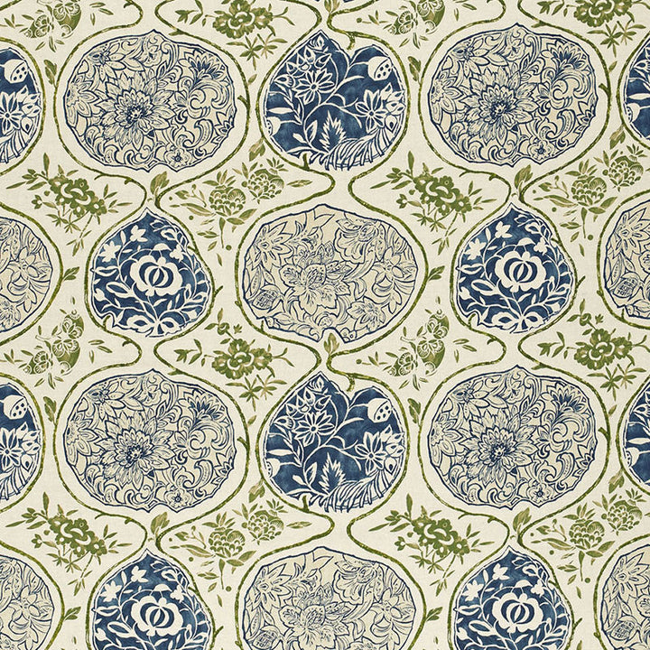 Katsugi Indigo & Green 2620932 by Schumacher Designer Fabric DW-SPRING 2003 COLLECTION LINEN 55% COTTON 45% BELGIUM </p><p>Repeat: Horizontal: 27" (69CM) and Vertical: 25" (64CM) 54 - Swanky Fabrics -