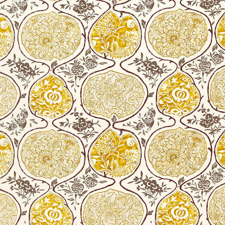 Katsugi Gold And Mushroom 2620934 by Schumacher Designer Fabric DW-SPRING 2003 COLLECTION LINEN 55% COTTON 45% BELGIUM </p><p>Repeat: Horizontal: 27" (69CM) and Vertical: 25" (64CM) 54 - Swanky Fabrics -