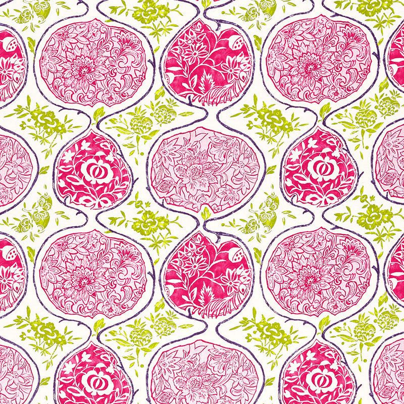 Katsugi Fuchsia & Chartreuse 2620937 by Schumacher Designer Fabric PRINT HAPPY See Sample BELGIUM - </p><p>Repeat: Horizontal: 27" (69CM) and Vertical: 25" (64CM) 54" WIDE (137CM) - Swanky Fabrics -