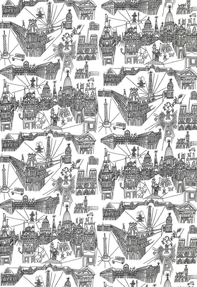 Views Of Paris Black On White 2628830 by Schumacher Designer Fabric Exuberant-Prints 100% Cotton - Horizontal: 54.25 and Vertical: 36.375 54 - Swanky Fabrics -