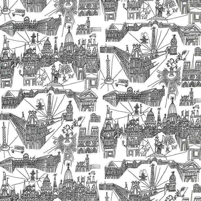 Views Of Paris Black On White 2628830 by Schumacher Designer Fabric COTTON 100% PAKISTAN </p><p>Repeat: Horizontal: 54 1/4" (138CM) and Vertical: 36 3/8" (92CM) 54 - Swanky Fabrics -
