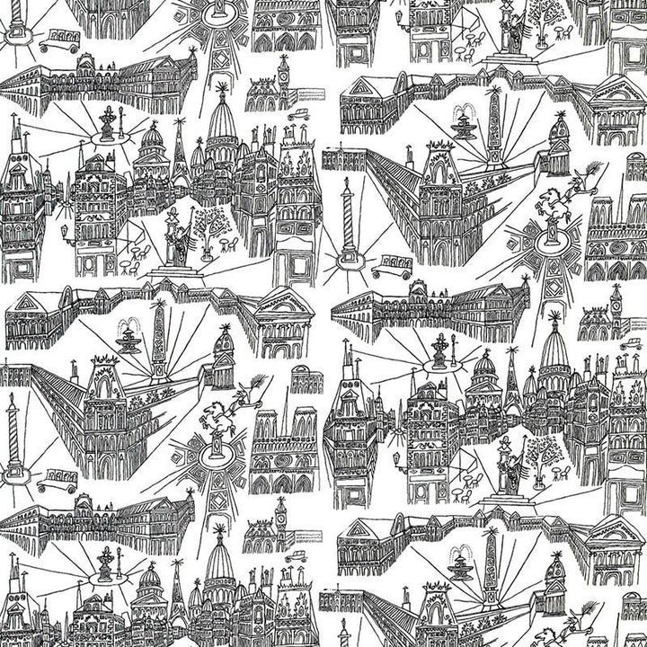 Views Of Paris Black On White 2628830 by Schumacher Designer Fabric COTTON 100% PAKISTAN </p><p>Repeat: Horizontal: 54 1/4" (138CM) and Vertical: 36 3/8" (92CM) 54 - Swanky Fabrics -