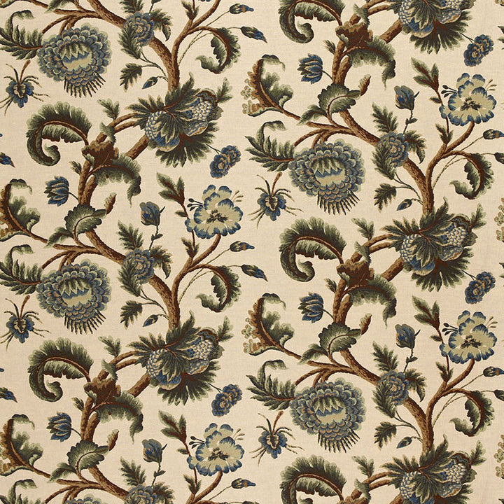 Jacobean Printed Crewel Multi Blues Wood Tones 2639314 by Schumacher Designer Fabric J.H. THORP See Sample UNITED STATES OF AMERICA TO BE DETERMINED </p><p>Repeat: Horizontal: 28" (71CM) and Vertical: 25 1/4" (64CM) 56" WIDE (142CM) - Swanky Fabrics -