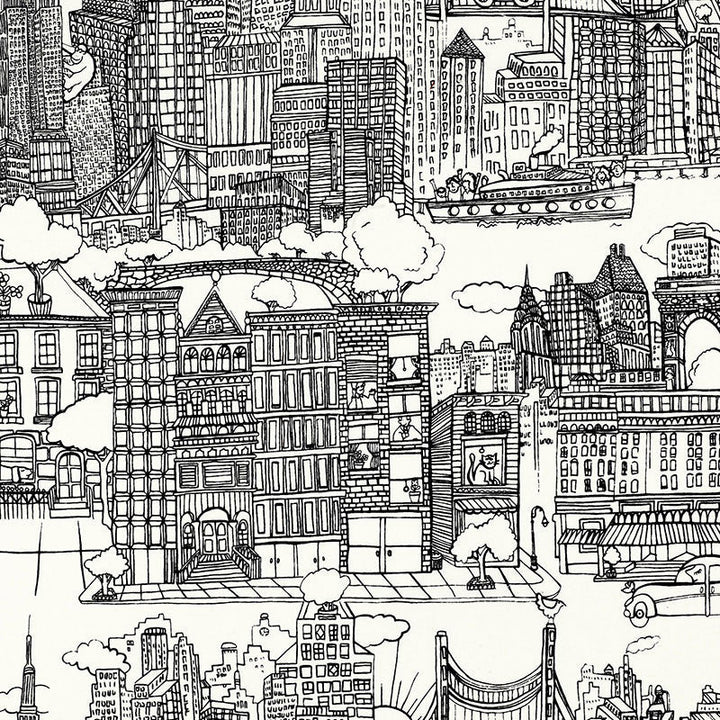 New York New York Black And White 2643410 by Schumacher Designer Fabric DW-SPRING 2004 COLLECTION COTTON 100% UNITED STATES OF AMERICA </p><p>Repeat: Horizontal: 27" (69CM) and Vertical: 25" (64CM) 54 - Swanky Fabrics -