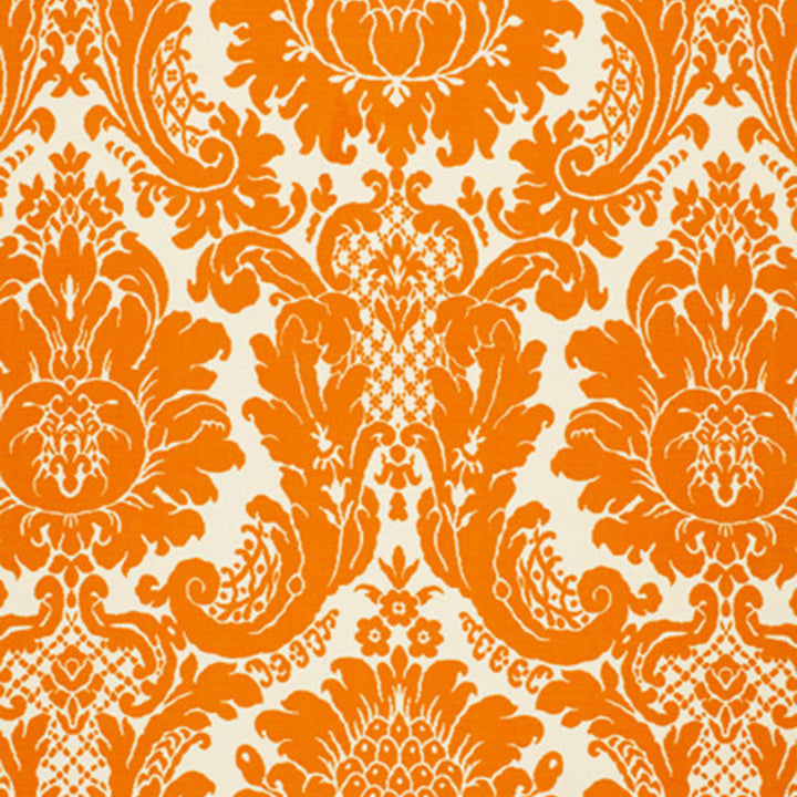 Harmon Manor Ii Tangerine 2643541 by Schumacher Designer Fabric DEC WALK MISC See Sample BELGIUM NOT APPLICABLE </p><p>Repeat: Horizontal: 27" (69CM) and Vertical: 32 1/4" (82CM) 53 1/2" WIDE (136CM) - Swanky Fabrics -