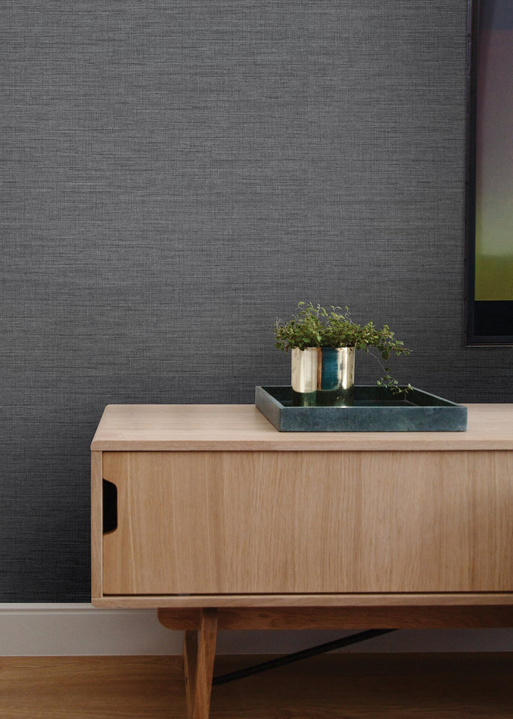 Essence Dark Grey Linen Texture Wallpaper by A-Street Prints Designer