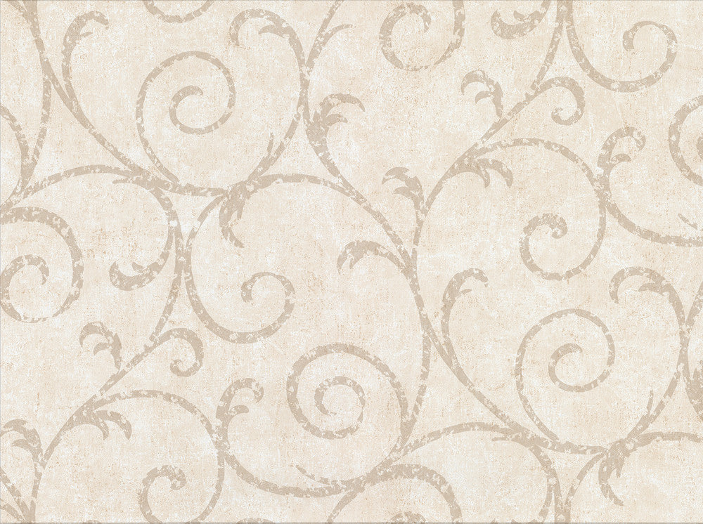 Sansa Cream Plaster Scroll Wallpaper by Warner Designer Cortina IV Covers about 60.8 square feet 27-in by 27-ft long roll Unpasted 18 - Swanky Fabrics -