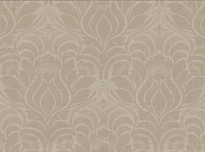 Sandor Light Brown Damask Wallpaper by Warner Designer Cortina IV Covers about 60.8 square feet 27-in by 27-ft long roll Unpasted 18 - Swanky Fabrics -