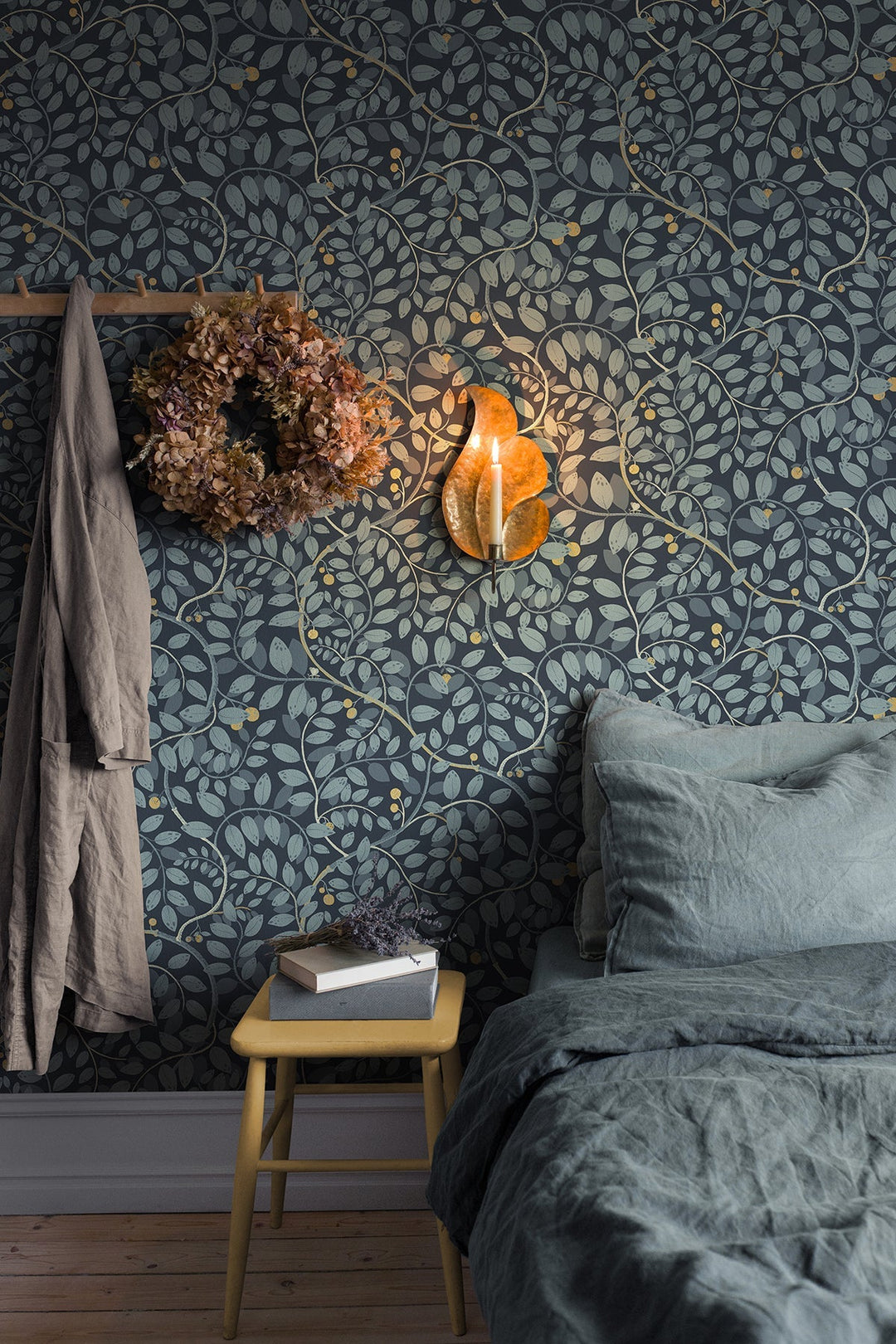 Kirke Blue Leafy Vines Wallpaper by A-Street Prints Designer