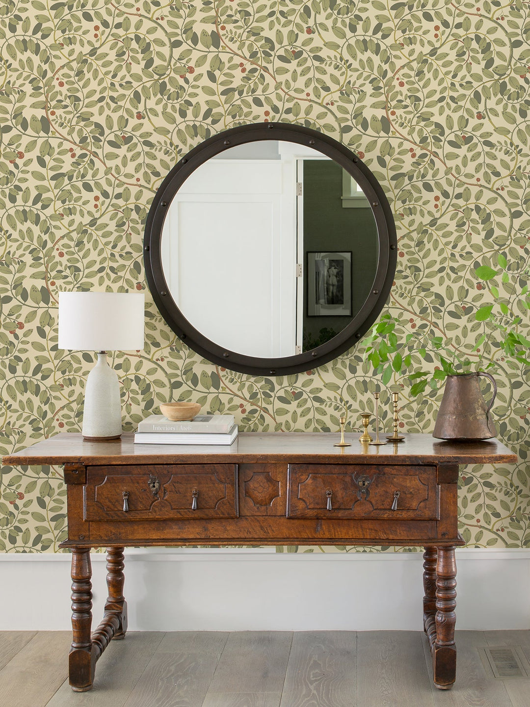 Kirke Green Leafy Vines Wallpaper by A-Street Prints Designer