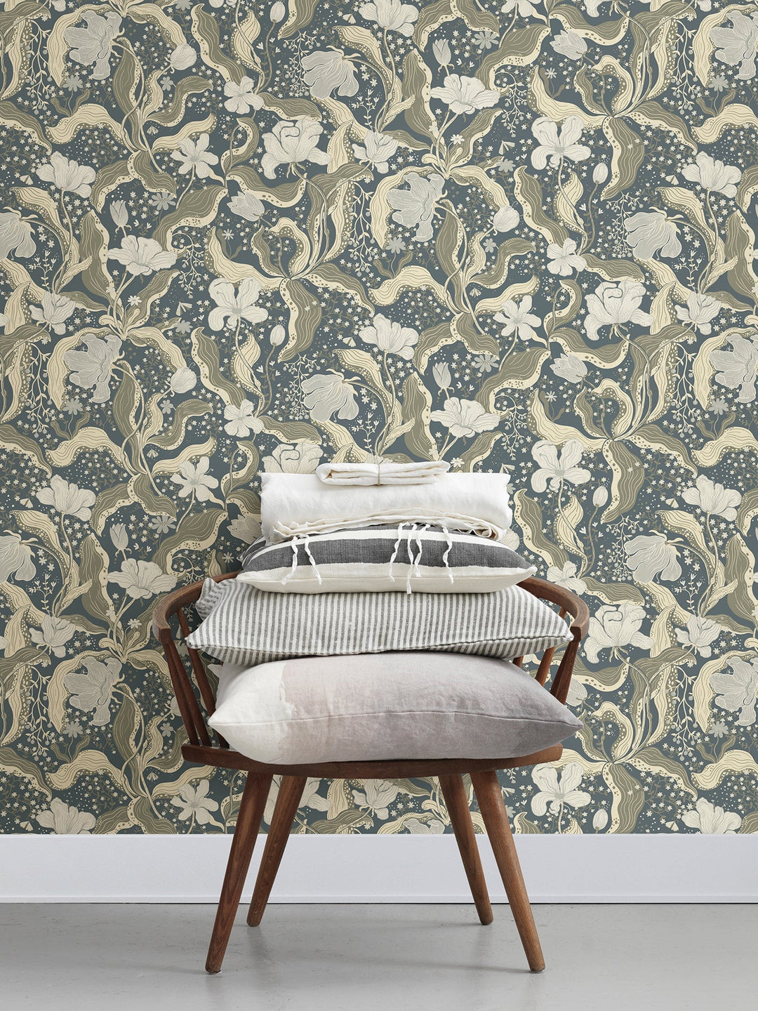 Bodri Blue Tulip Garden Wallpaper by A-Street Prints Designer