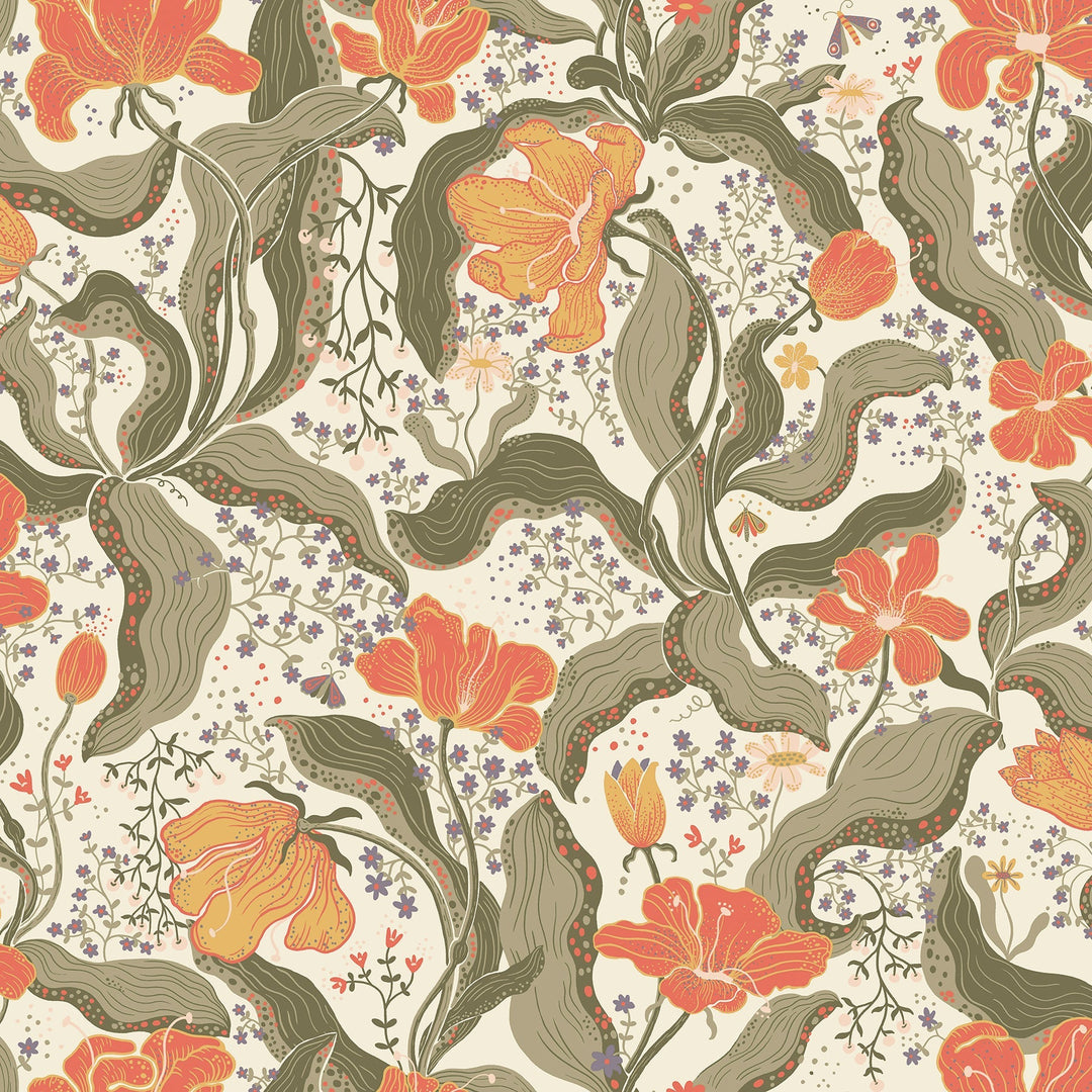 Bodri Dark Green Tulip Garden Wallpaper by A-Street Prints Designer