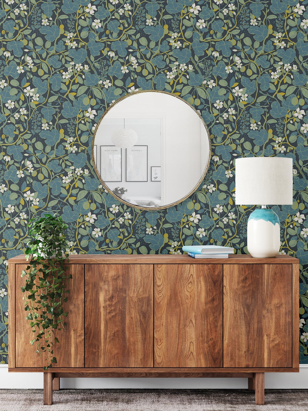 Ewald Blue Garden Vines Wallpaper by A-Street Prints Designer