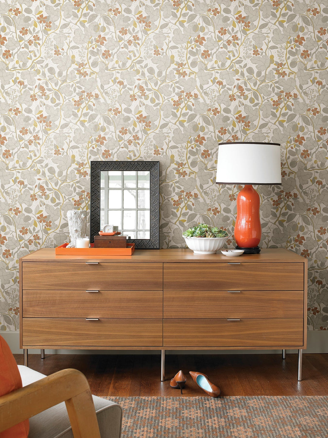Ewald Grey Garden Vines Wallpaper by A-Street Prints Designer