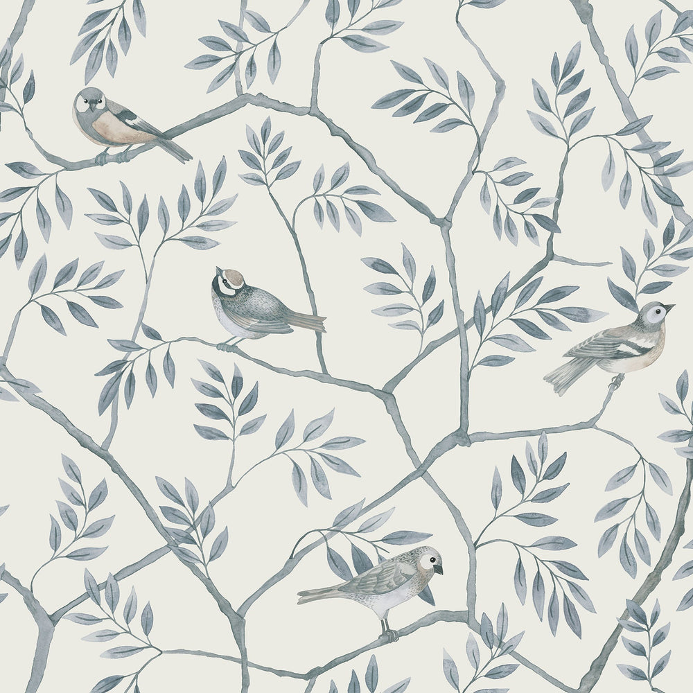 Crossbill Light Blue Branches Wallpaper by A-Street Prints Designer