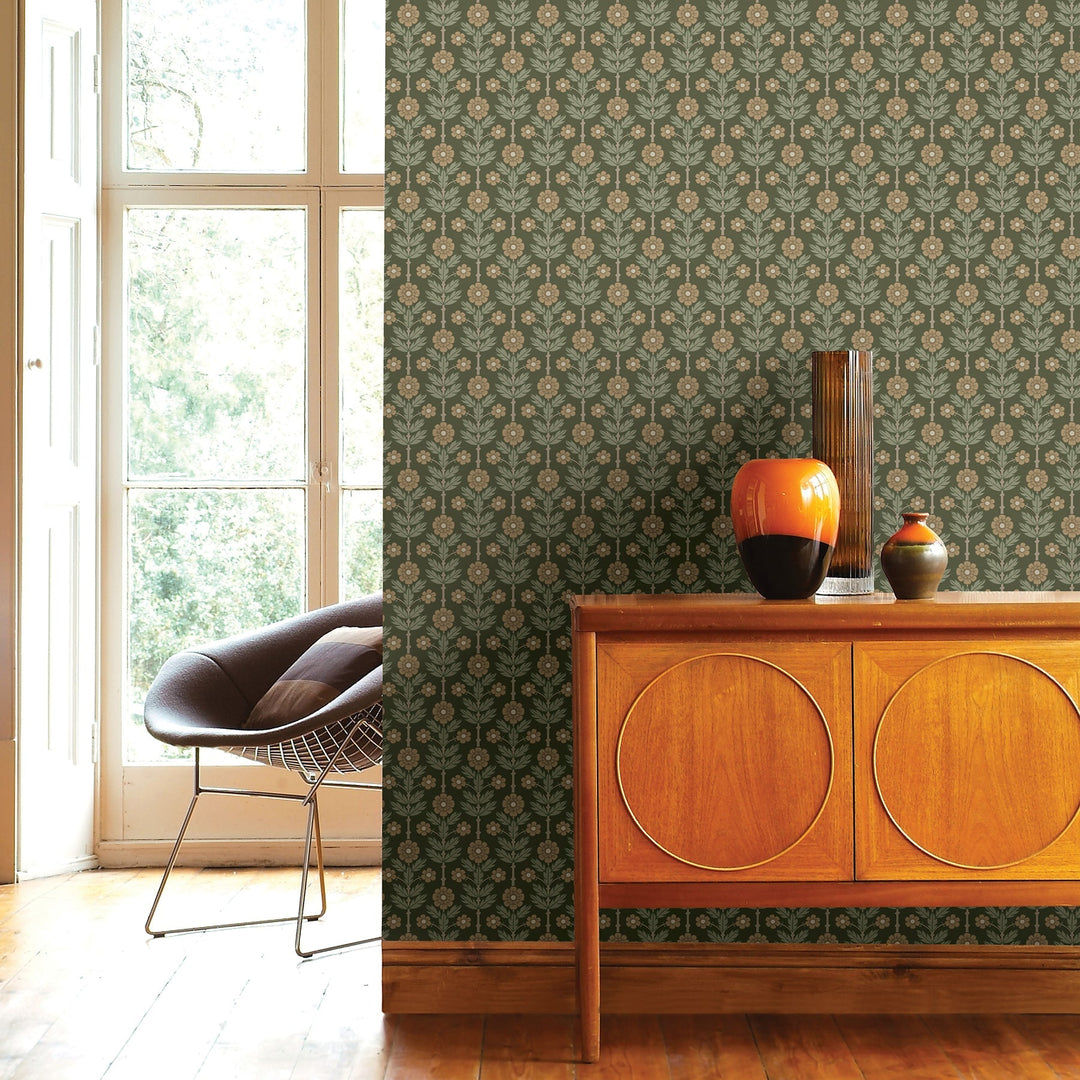 Aya Green Floral Wallpaper by A-Street Prints Designer