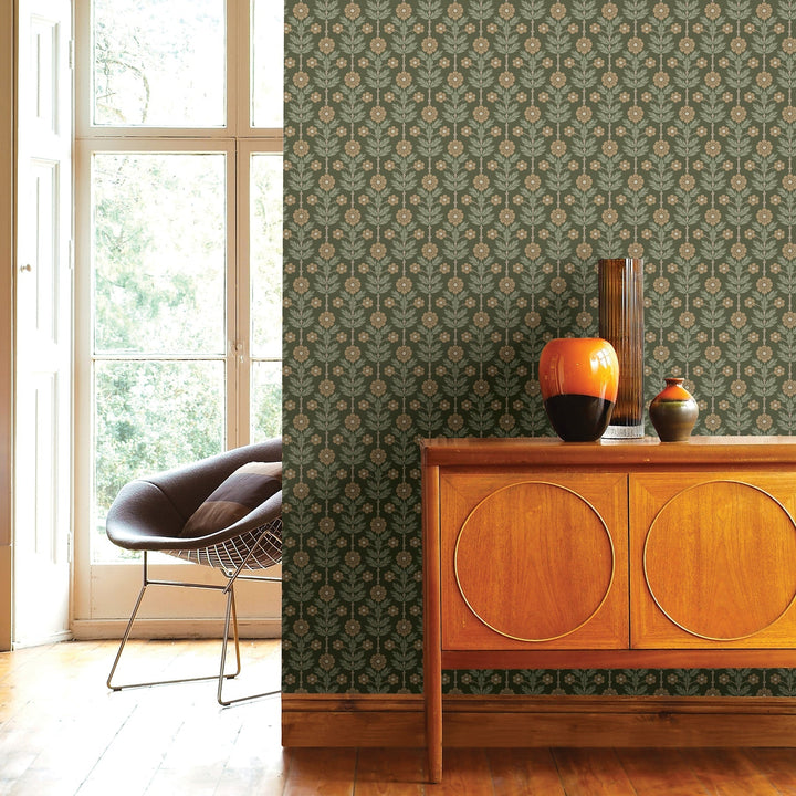 Aya Green Floral Wallpaper by A-Street Prints Designer