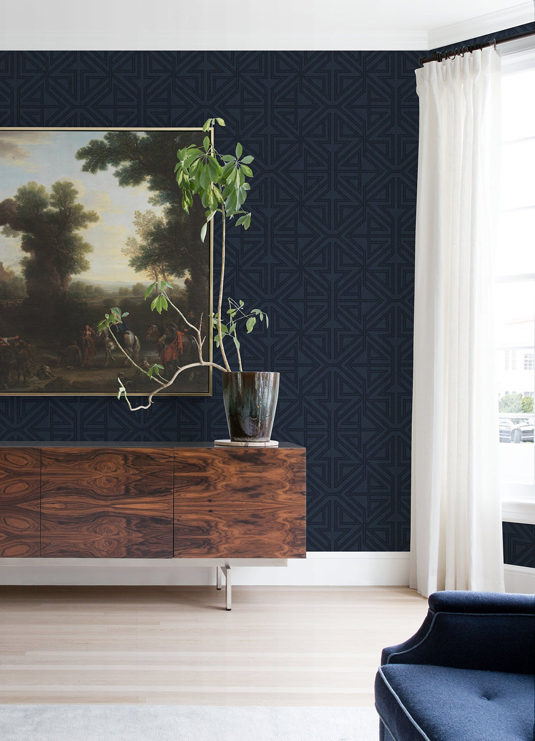 Kachel Indigo Geometric Wallpaper by A-Street Prints Designer