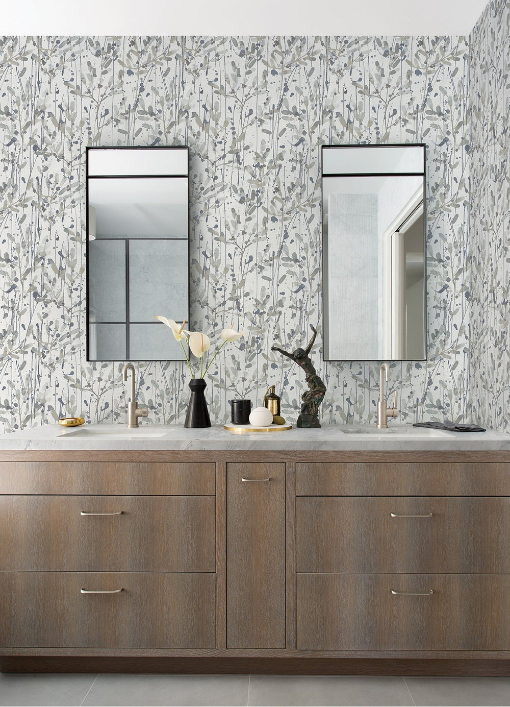 Leandra Grey Floral Trail Wallpaper by A-Street Prints Designer